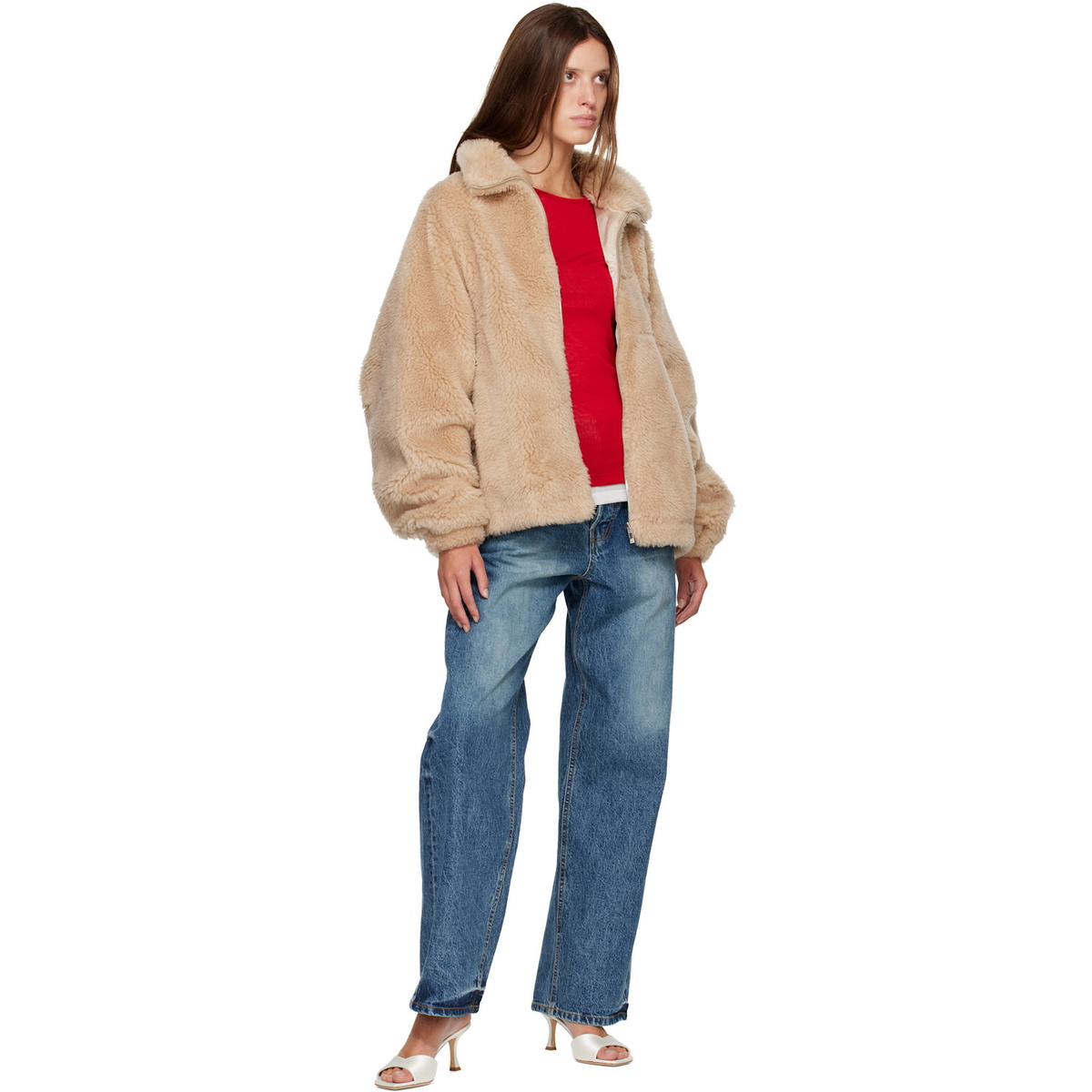 R2W Beige Falco Oversized Wool Slik Jacket