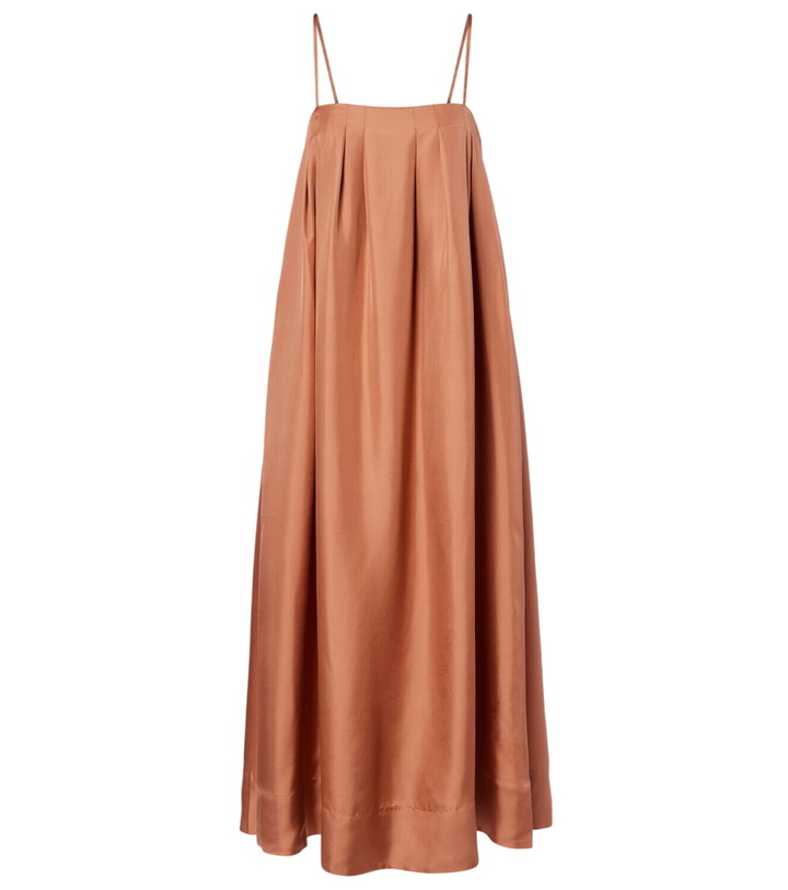 Photo: Asceno Heather pleated silk twill maxi dress