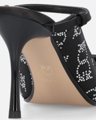 Pinko Rhinestoned Satin Slip Ons With Heel Limo Black
