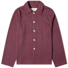 Bode Men's Knitted Check Overshirt in Navy Maroon