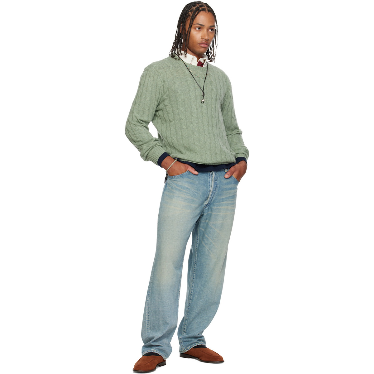 Polo Ralph Lauren Green 'The Iconic Cable-Knit' Cashmere Sweater