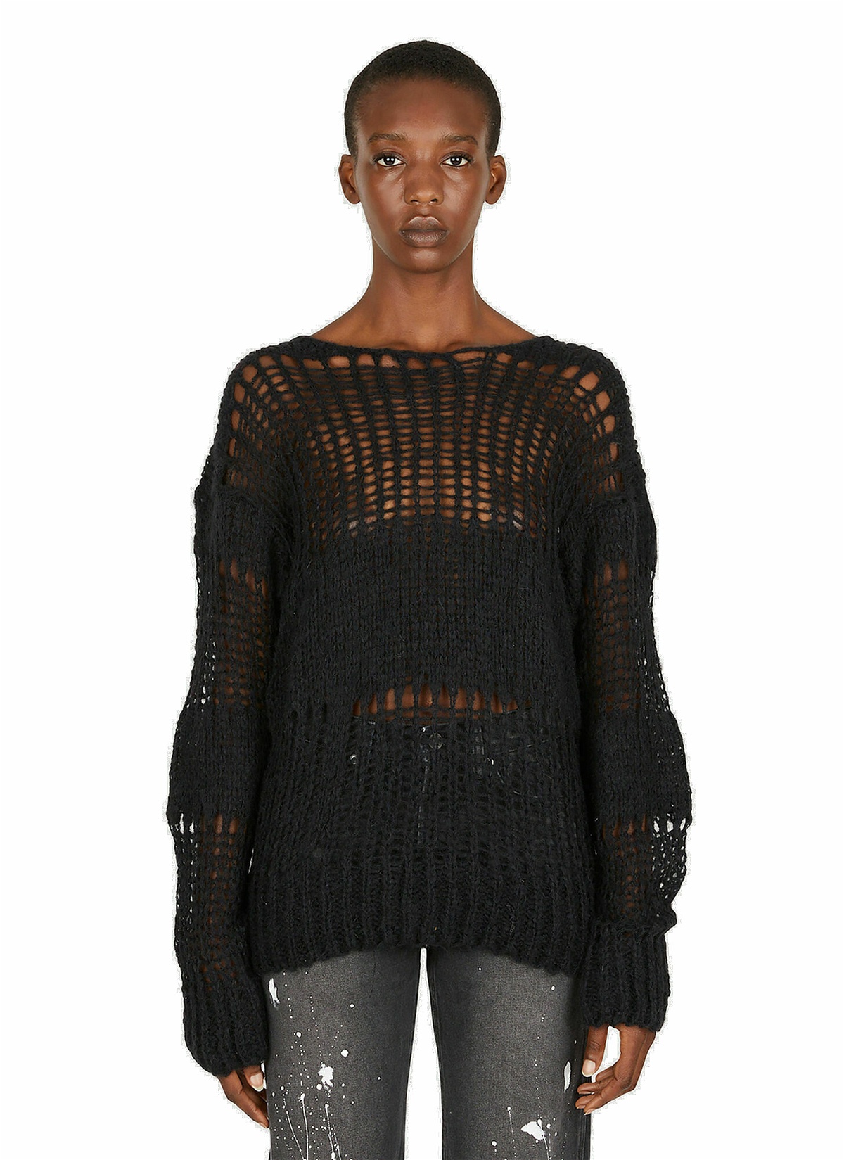Irregular Net Sweater in Black