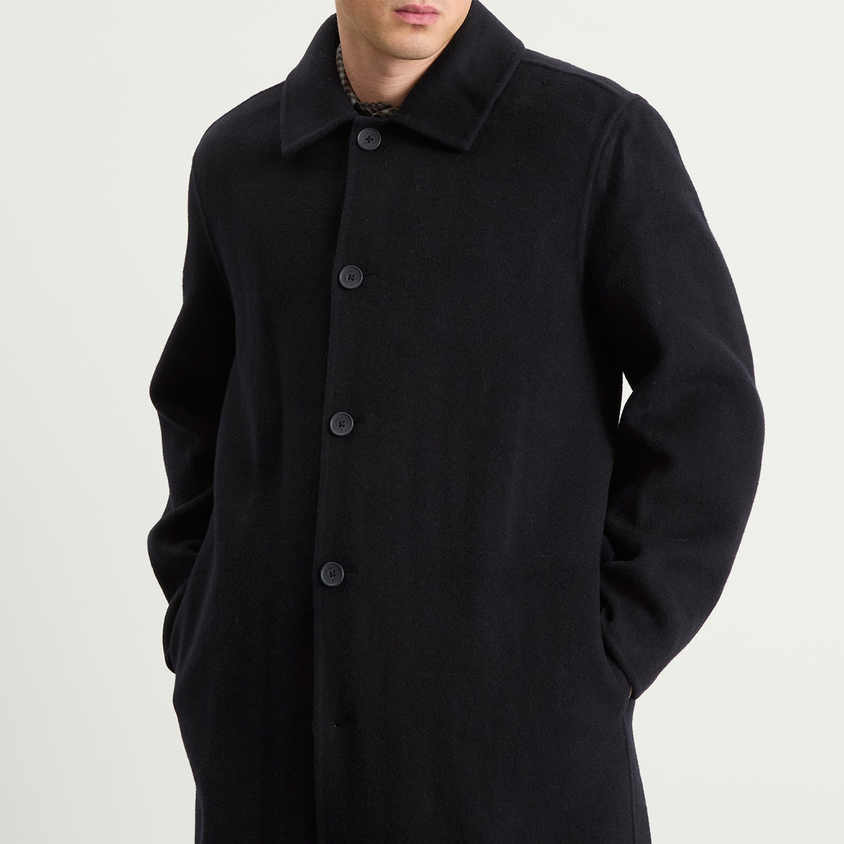 Percival Men's Double Faced Wool Overcoat in Navy