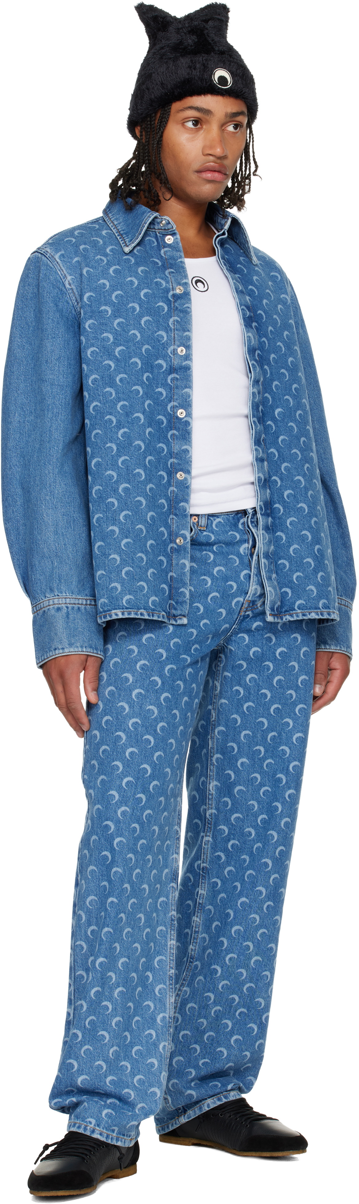 Marine Serre Blue Moon Laser Baggy Jeans Marine Serre