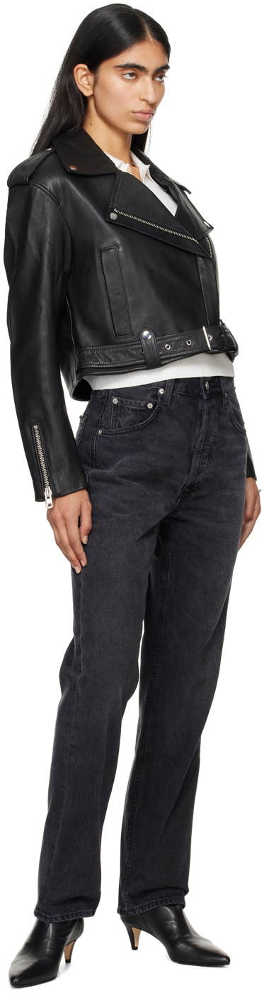Citizens of Humanity Black Kindra Cropped Moto Leather Jacket