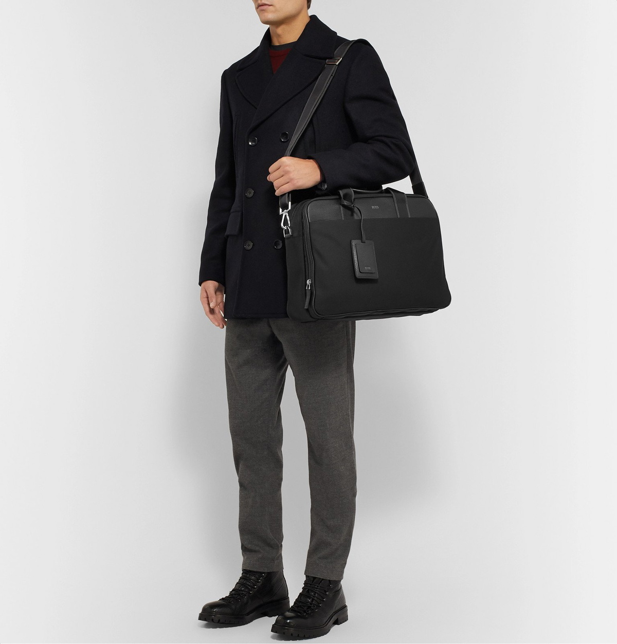 Hugo Boss - Meridian Full-Grain Leather-Trimmed Nylon Briefcase - Black ...