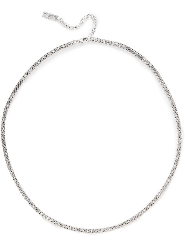 Photo: SAINT LAURENT - Logo-Engraved Burnished Silver-Tone Chain Necklace