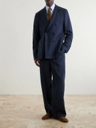 Oliver Spencer - Double-Breasted Linen, Virgin Wool and Cotton-Blend Suit Jacket - Blue