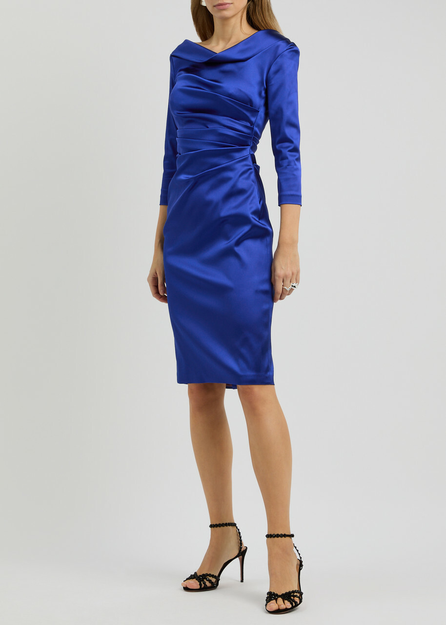 Talbot Runhof Gathered Satin Dress Blue