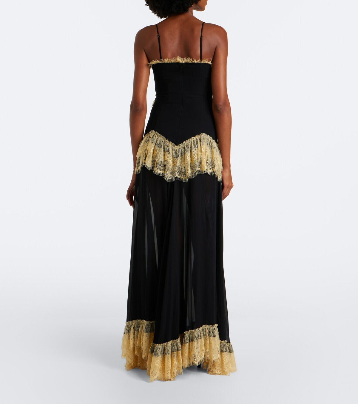 De La Vali Estela lace-trimmed georgette maxi dress