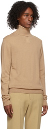 We11done Beige Cashmere Embossed Logo Turtleneck