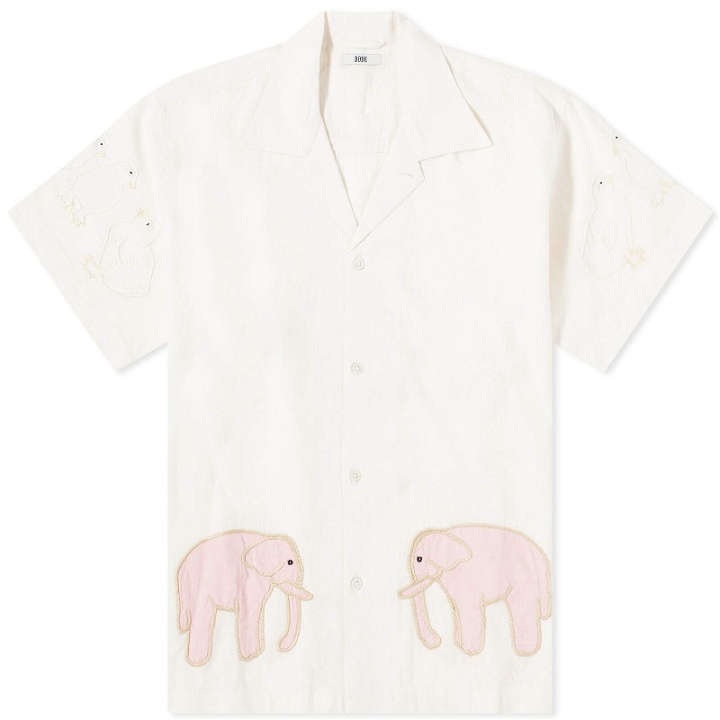 Photo: Bode Men's Tiny Zoo Vacation Shirt in Pink/White