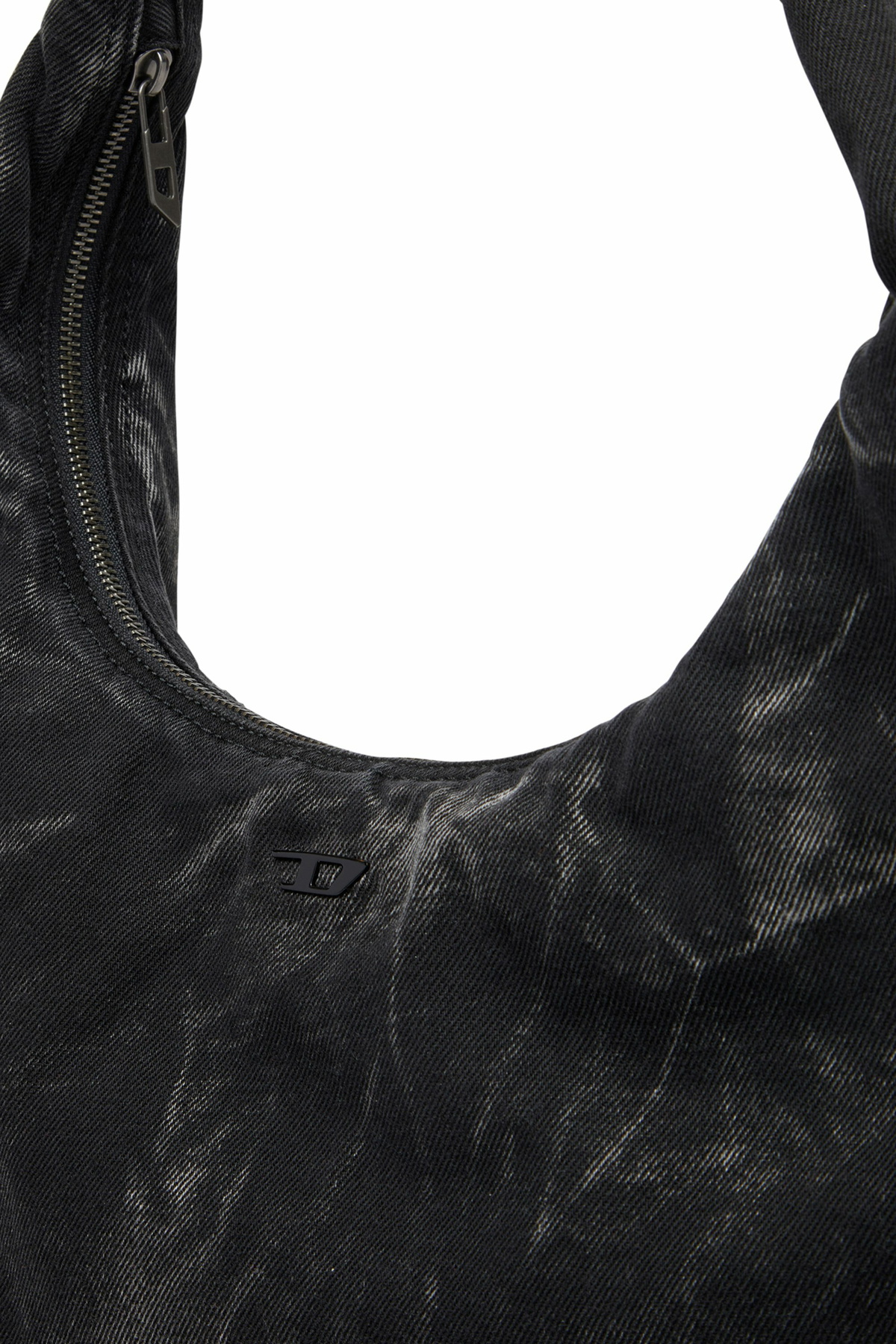 Diesel Rave - Hobo denim bag with zipper - Shoulder Bags - Unisex - Black