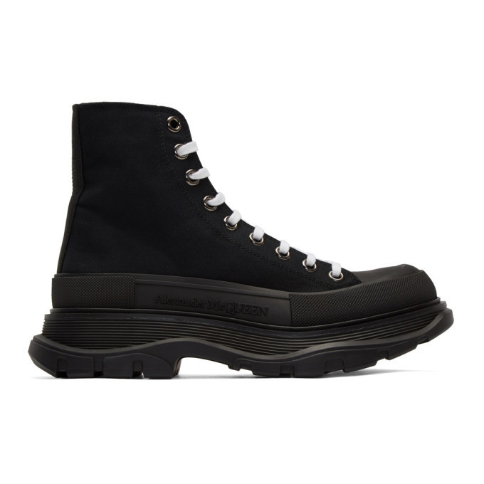 Photo: Alexander McQueen Black Canvas Lace-Up Boots