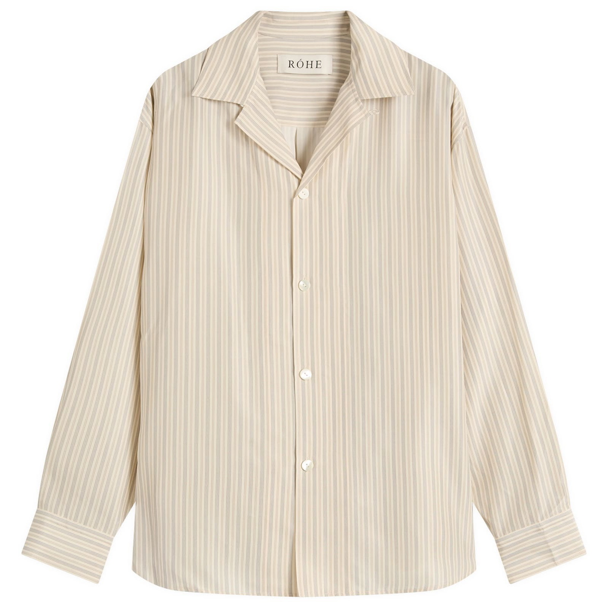 Róhe Men's Stripe Silk Vacation Shirt in Cream Heritage Stripe