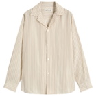 Róhe Men's Stripe Silk Vacation Shirt in Cream Heritage Stripe