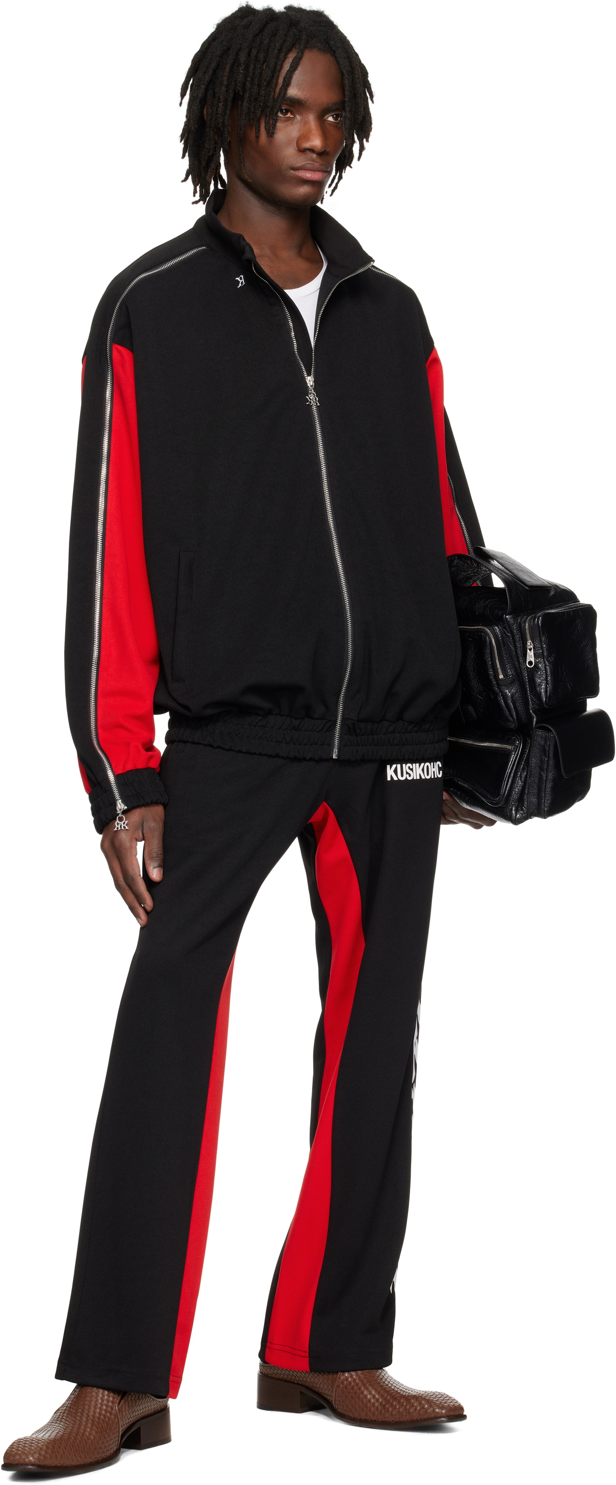 KUSIKOHC Black & Red Full Zip Fleece Track Jacket