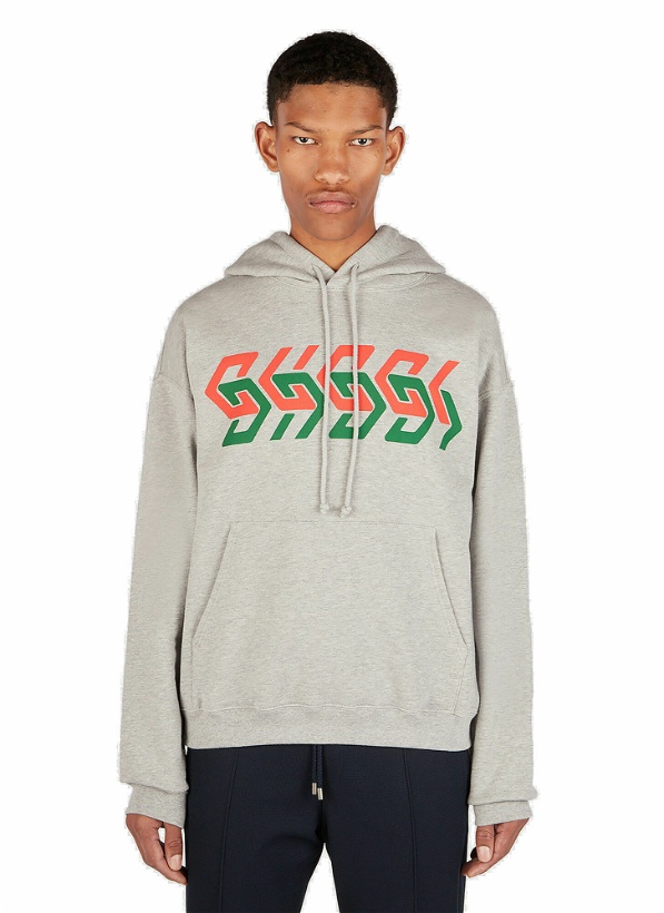 Photo: Gucci - Mirror Logo Print Hooded Sweatshirt in Grey