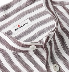Kiton - Grandad-Collar Striped Linen Shirt - Brown
