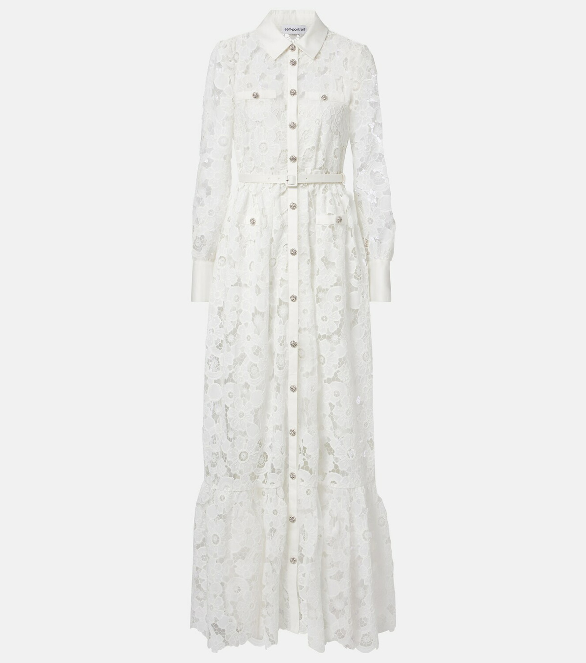 Self-Portrait Belted guipure lace shirt dress