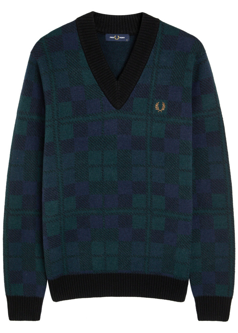 Fred Perry Blackwatch Tartan Wool-blend Jumper Navy