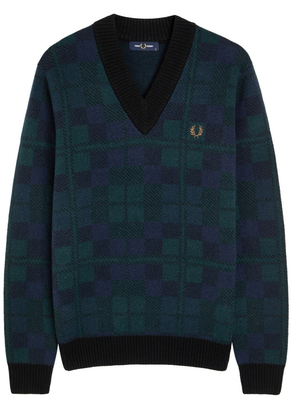 Photo: Fred Perry Blackwatch Tartan Wool-blend Jumper Navy
