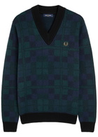 Fred Perry Blackwatch Tartan Wool-blend Jumper Navy
