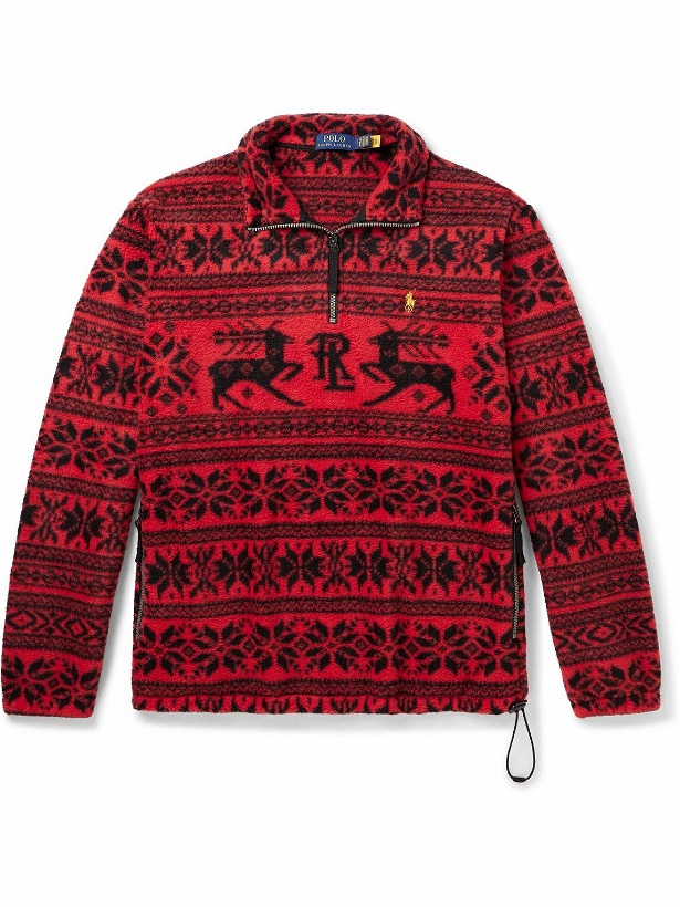 Photo: Polo Ralph Lauren - Printed Embroidered Recycled-Fleece Half-Zip Sweatshirt - Red