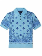 AMIRI - Logo-Embroidered Paisley-Jacquard Fleece Polo Shirt - Blue