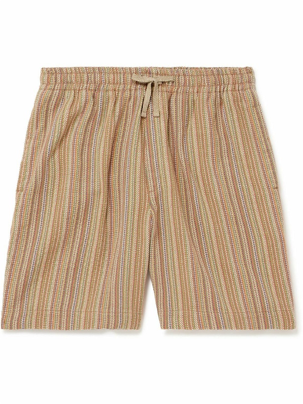 Photo: YMC - Jay Straight-Leg Striped Cotton-Jacquard Drawstring Shorts - Neutrals