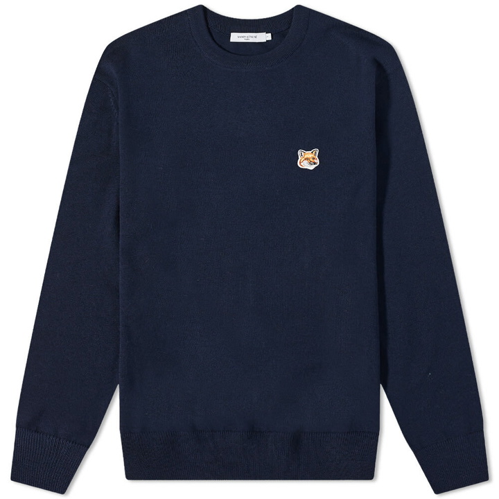 Photo: Maison Kitsuné Men's Fox Head Patch Merino Crew Knit in Navy