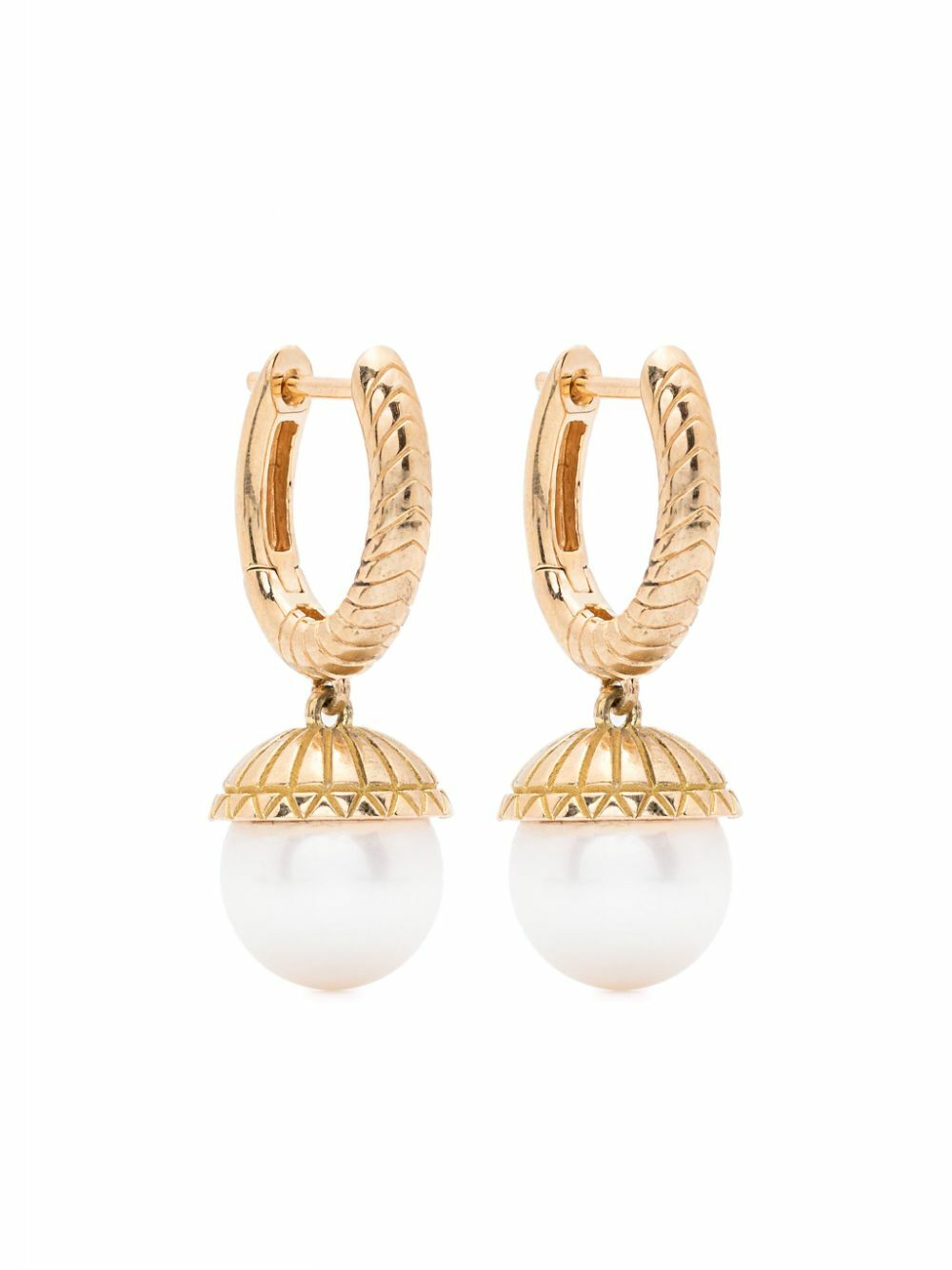 Harwell Godfrey 18K Yellow Gold Pearl Drop Hoop Earrings