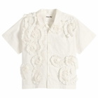 Story mfg. Women's Hand Applique Greetings Shirt in Ecru Fossil