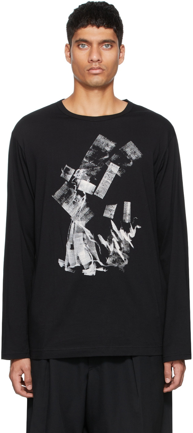 Yohji Yamamoto Black Graphic Print Long Sleeve T-Shirt Yohji Yamamoto