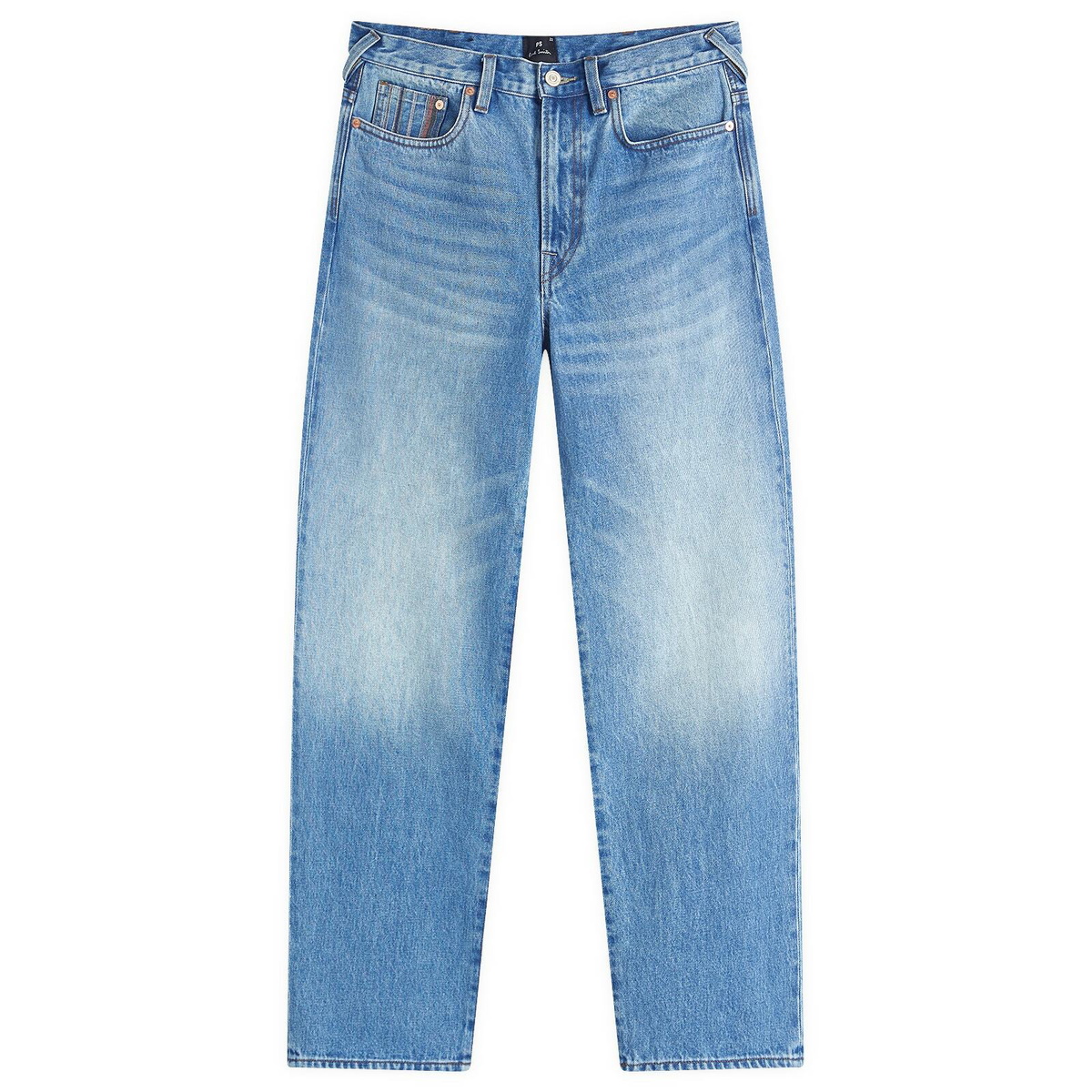 Paul Smith Men's Relaxed Fit Embroidered Stripe Denim Jeans in Blue