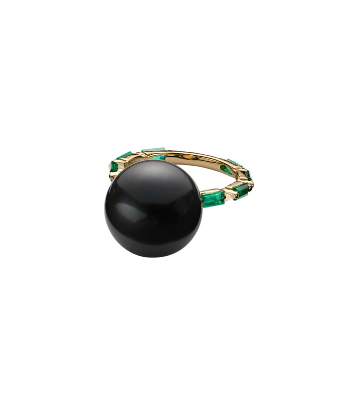 Photo: Suzanne Kalan One Of A Kind 18kt gold ring with pearl and emeralds