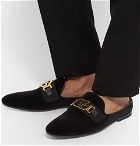 Versace - Leather-Trimmed Horsebit Velvet Backless Loafers - Black