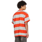 MSGM Red and Grey Striped Logo T-Shirt