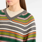 DONNI. Women's Cotton Cashmere Stripe V-Neck Jumper in Charcoal Grey
