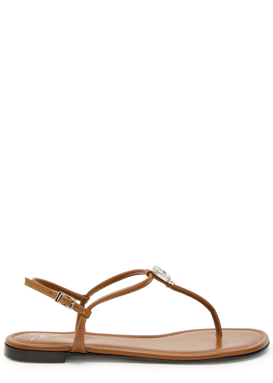 Giuseppe Zanotti Hobby 10 Crystal-embellished Leather Sandals Brown