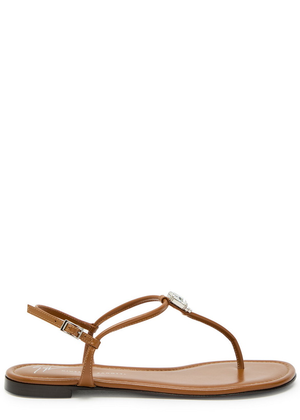 Photo: Giuseppe Zanotti Hobby 10 Crystal-embellished Leather Sandals Brown