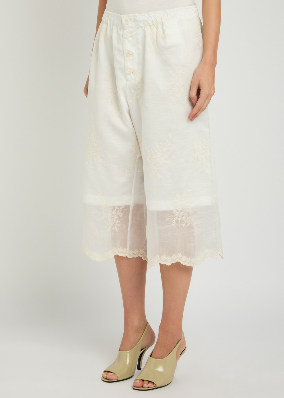 Our Legacy Frill Embroidered Woven Shorts White