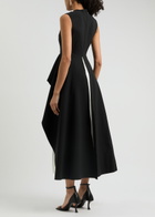 Solace London Severny Peplum Pleated Midi Dress Black