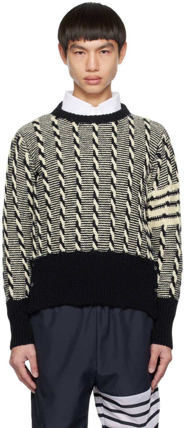 Thom Browne Navy & Off-White 4-Bar Sweater Thom Browne