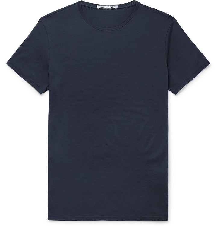 Photo: SALLE PRIVÉE - Lothar Slim-Fit Silk and Cotton-Blend Jersey T-Shirt - Blue