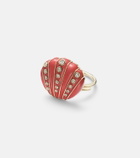 Yvonne Léon Coquillage Corail 9kt ring with diamonds and coral