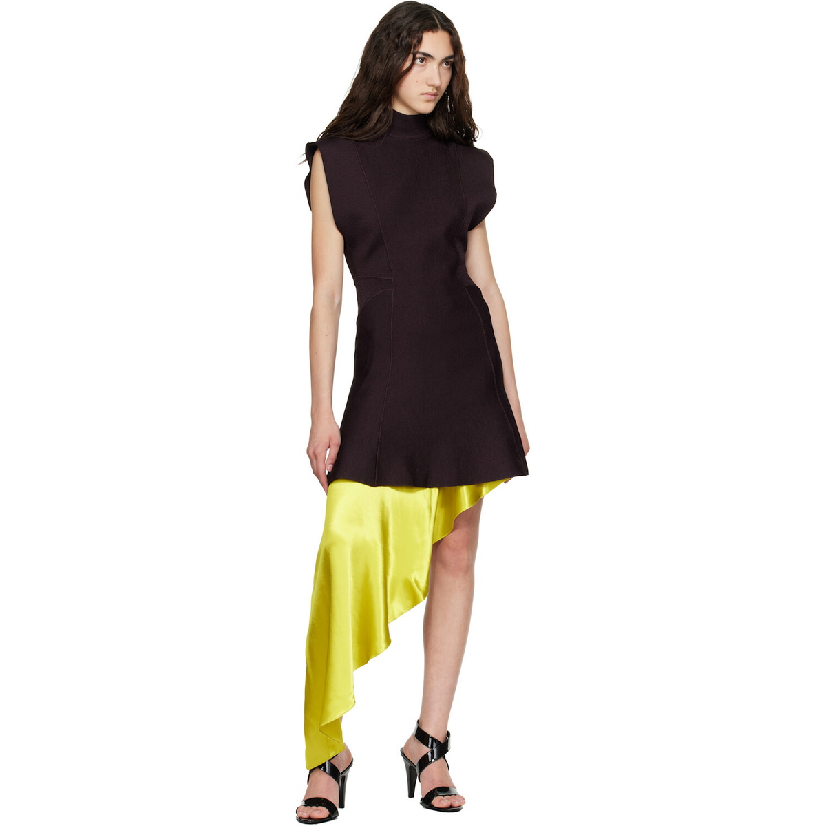 ALAÏA Yellow Pointed Satin Miniskirt