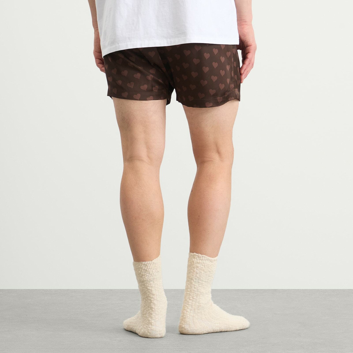 SKIMS Men's Sateen Sleep Boxers in Cocoa Heart Halfdrop