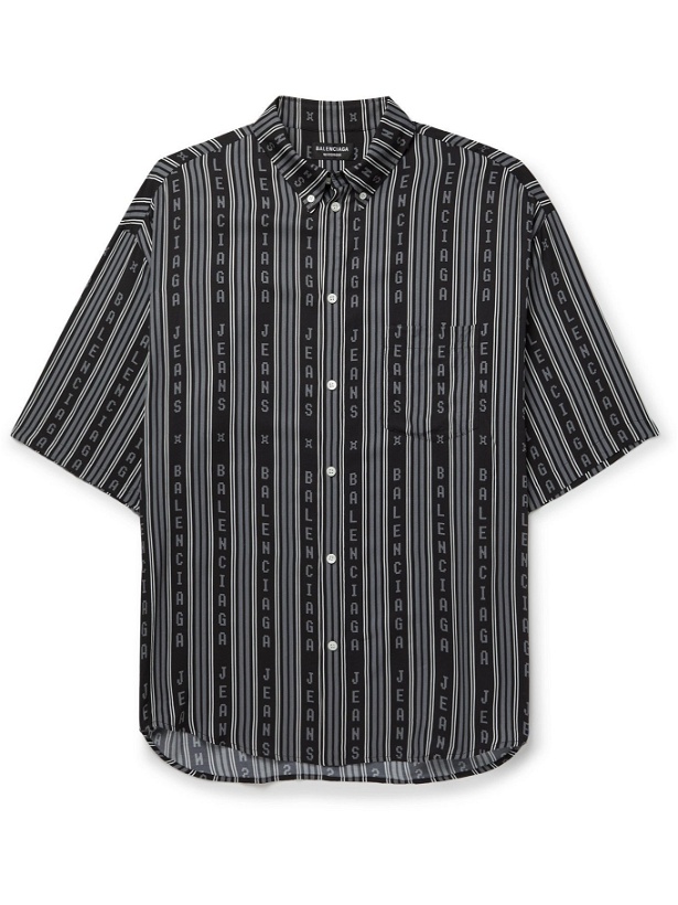 Photo: BALENCIAGA - Button-Down Collar Logo-Print Twill Shirt - Black