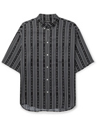 BALENCIAGA - Button-Down Collar Logo-Print Twill Shirt - Black